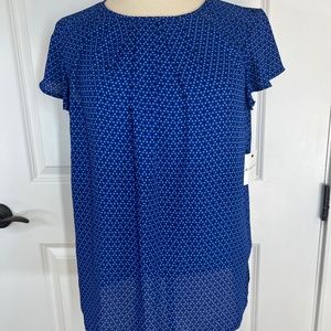 NWT Liz Claiborne Sz M, Blue & Black White Polka a Dot Short Sleeve Top